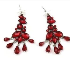 New Red Chandelier Earrings Dangle Simulated Gemstones